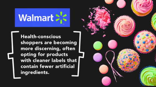 walmart logo with colorfully dyed cupcakes, sprinkles, frosting and candy. future of food. clean food forum.