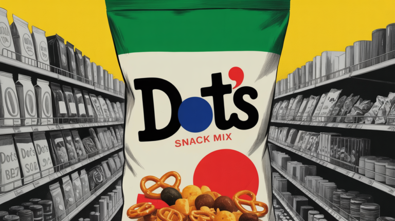 Dot's snack mix bag displayed alongside classic pretzel products in retail setting