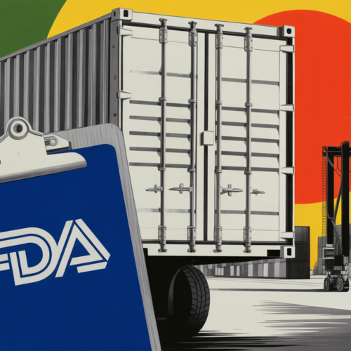 FDA inspector reviewing imported food shipment documentation at a border facility