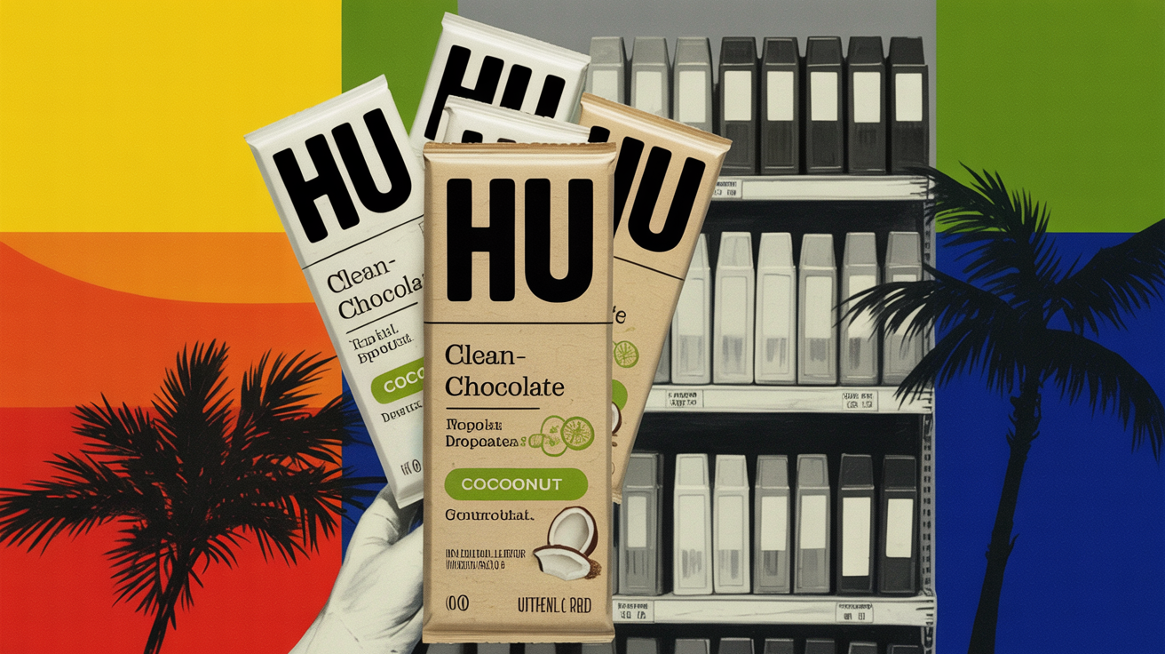 Hu individually wrapped clean-label chocolate bars displayed on a Target retail shelf