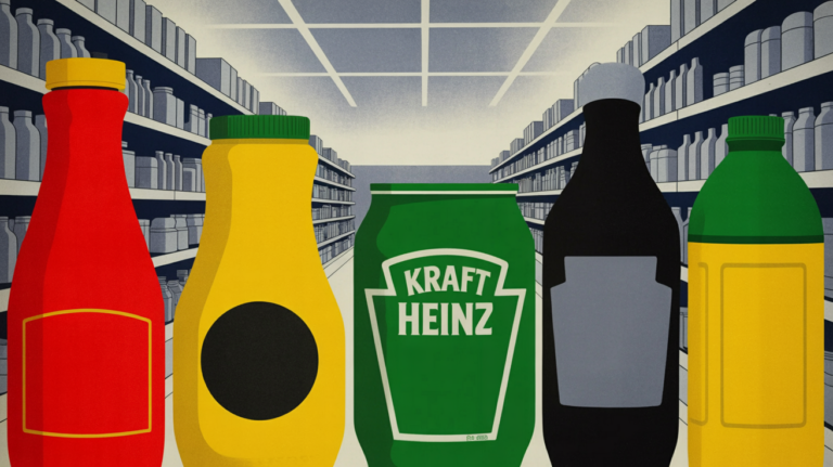 Colorful food brand merchandise and novelty products displayed at a festival activation.