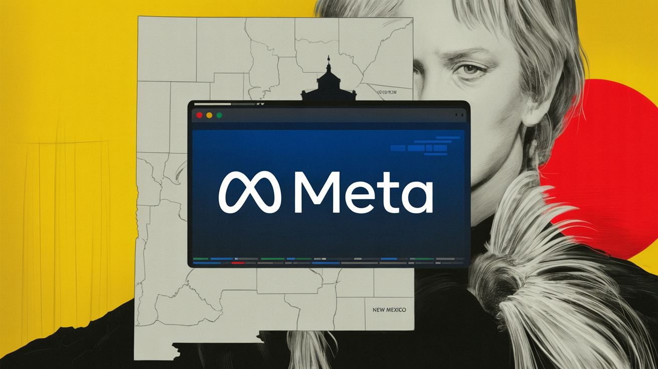 New Mexico state seal beside Meta logo symbolizing legal standoff over platform shutdown