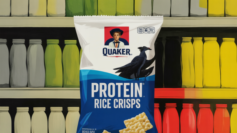 Quaker Protein Rice Crisps package on a retail snack aisle shelf