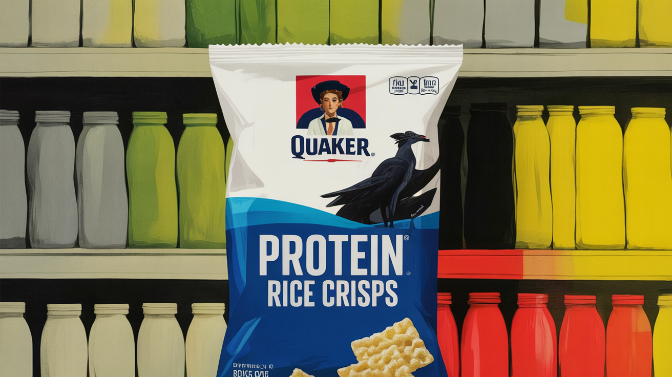Quaker Protein Rice Crisps package on a retail snack aisle shelf
