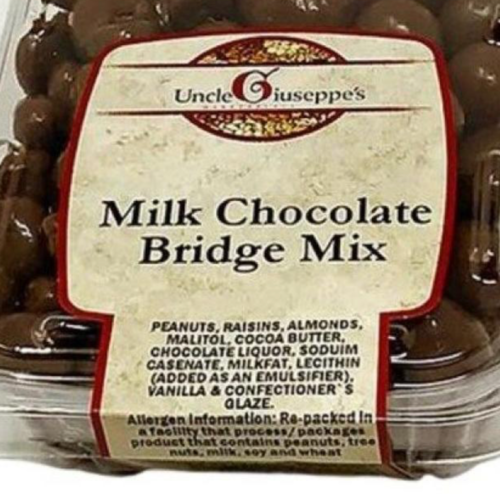 Uncle Giuseppe's bridge mix container recalled for undeclared milk, soy, cashew allergens