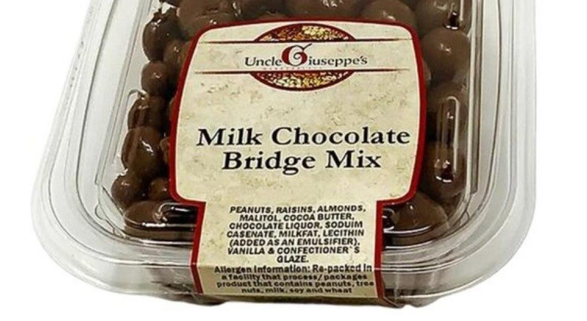 Uncle Giuseppe's bridge mix container recalled for undeclared milk, soy, cashew allergens