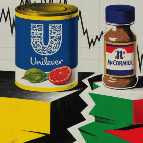 Unilever and McCormick branded products on a retail shelf amid merger uncertainty