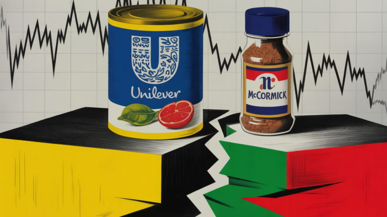 Unilever and McCormick branded products on a retail shelf amid merger uncertainty