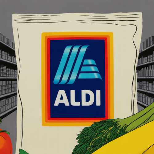 Aldi store shelf displaying private-label products with clean ingredient labels