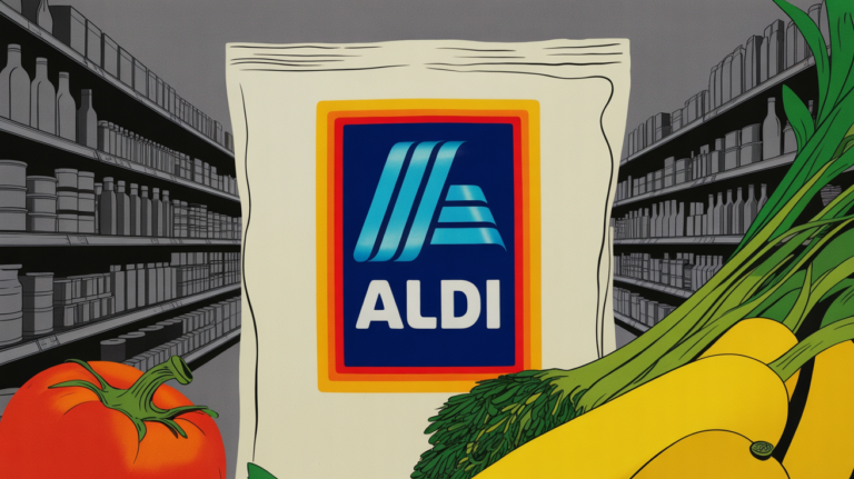 Aldi store shelf displaying private-label products with clean ingredient labels