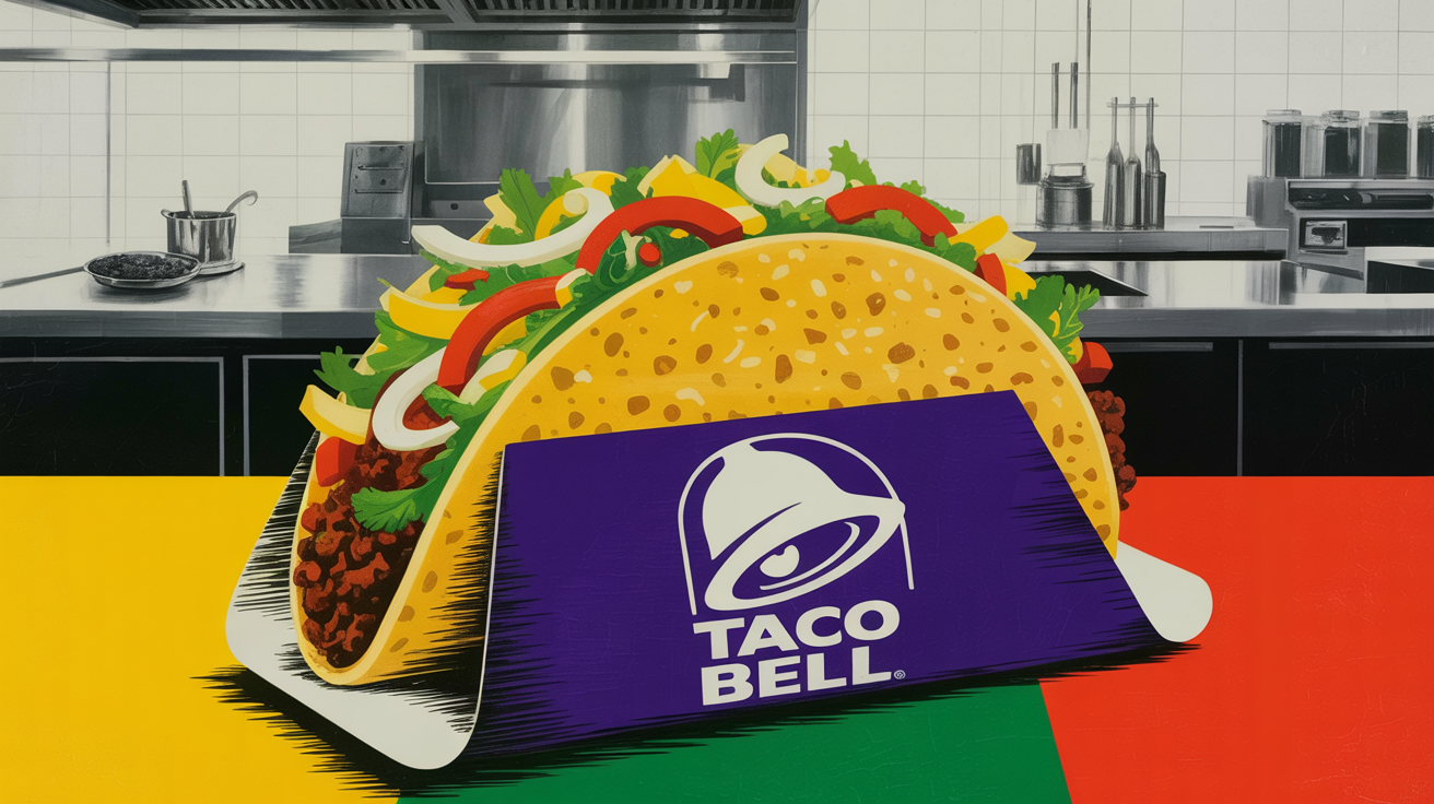 Beyond Meat and Taco Bell co-branded packaging on a fast-food counter display