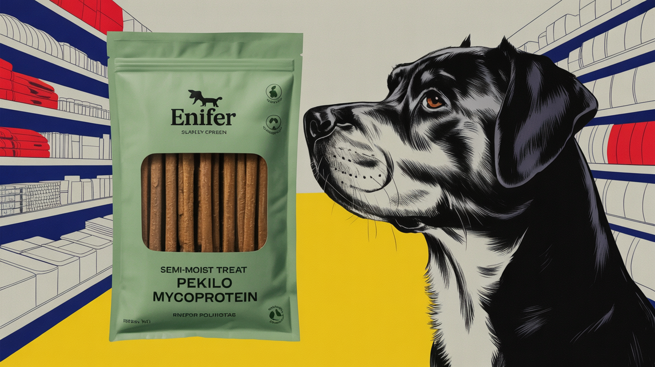 Semi-moist dog treats made with Pekilo mycoprotein by Enifer and Rovio Pet Foods