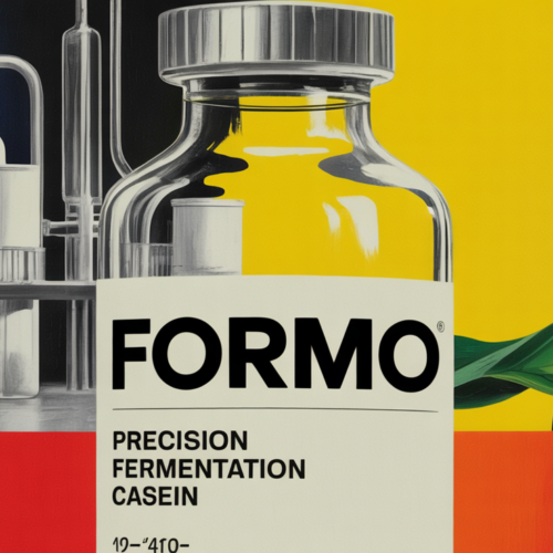 Scientist examining cow-free casein protein produced through precision fermentation process
