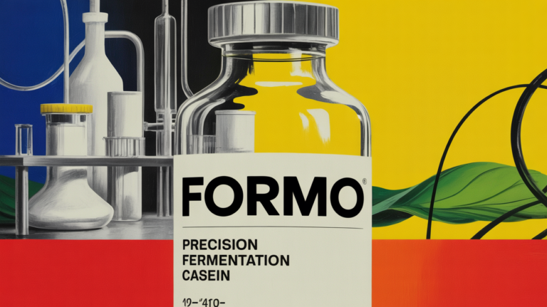 Scientist examining cow-free casein protein produced through precision fermentation process