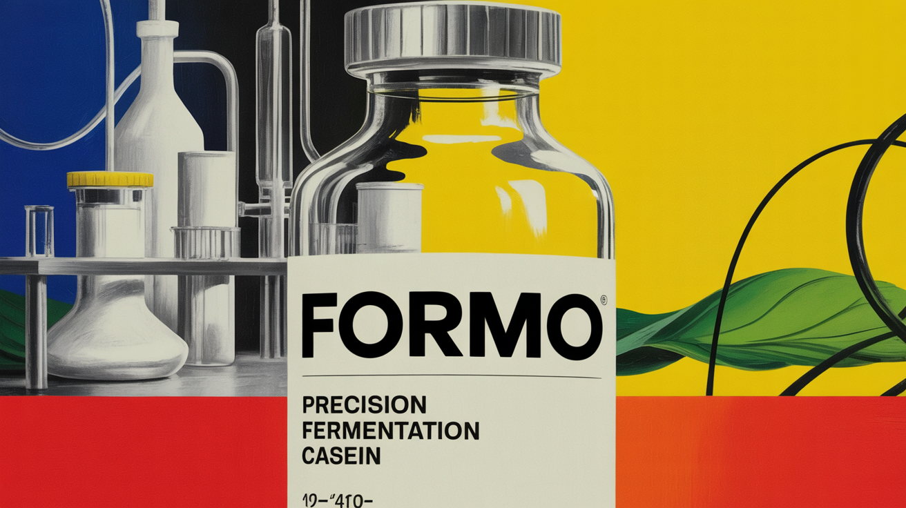 Scientist examining cow-free casein protein produced through precision fermentation process