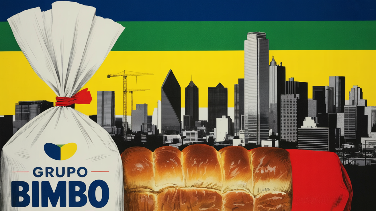 Grupo Bimbo headquarters sign with Dallas skyline representing US expansion investment