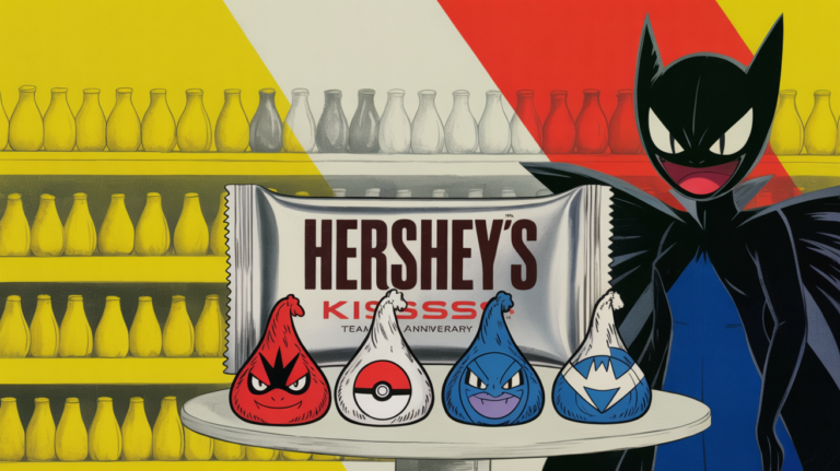 Limited-edition Hershey Pokémon Kisses with Team Rocket villain foil wrappers on display