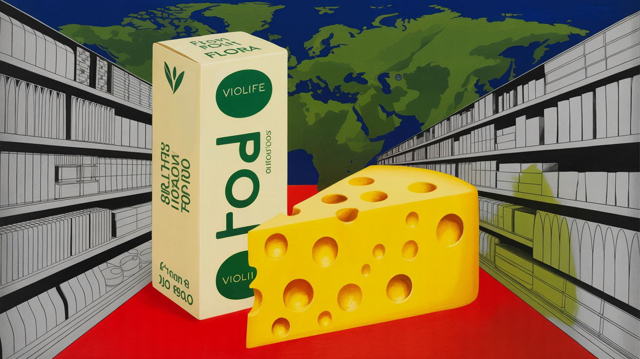 Flora Food Group plant-based spreads and Violife products on retail shelf display
