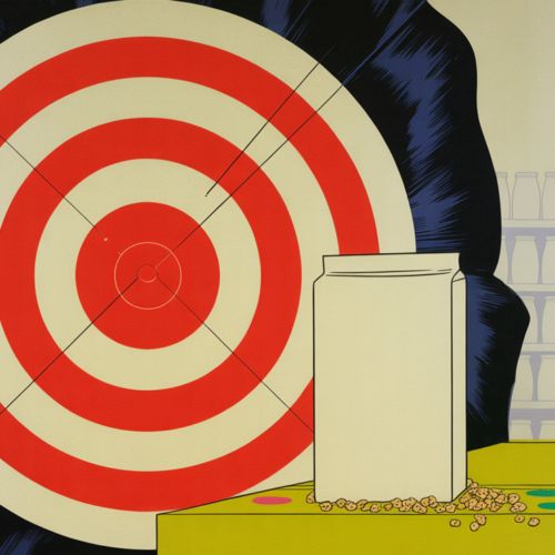 Red and white bullseye beside a cereal box, signaling Target's synthetic dye cereal deadline