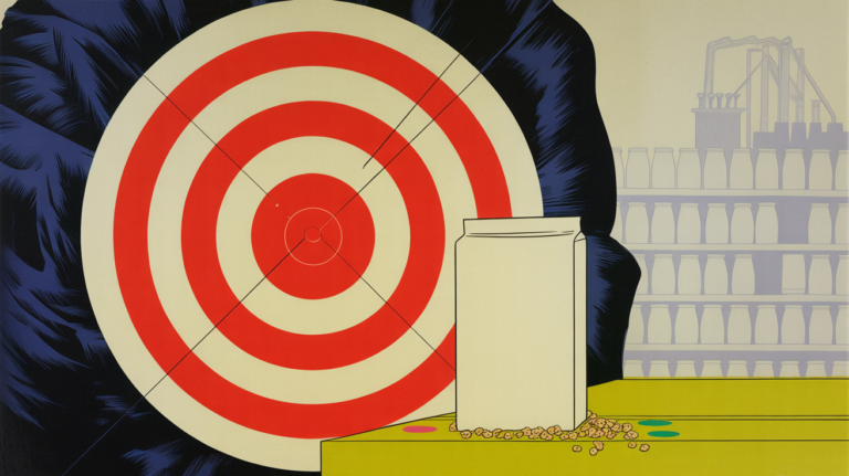 Red and white bullseye beside a cereal box, signaling Target's synthetic dye cereal deadline