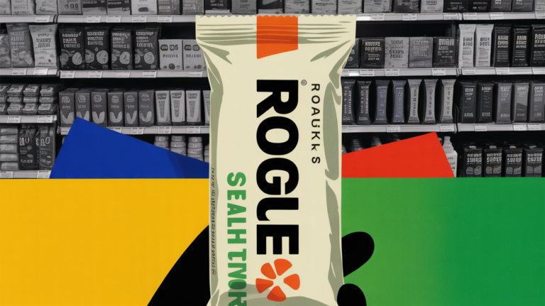 Rogue Snacks protein products staged on a retail shelf at Walmart