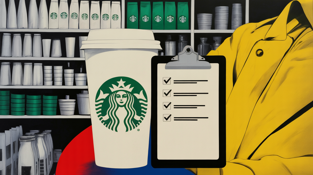 Starbucks store interior with shelves showing inventory management challenges and technology.
