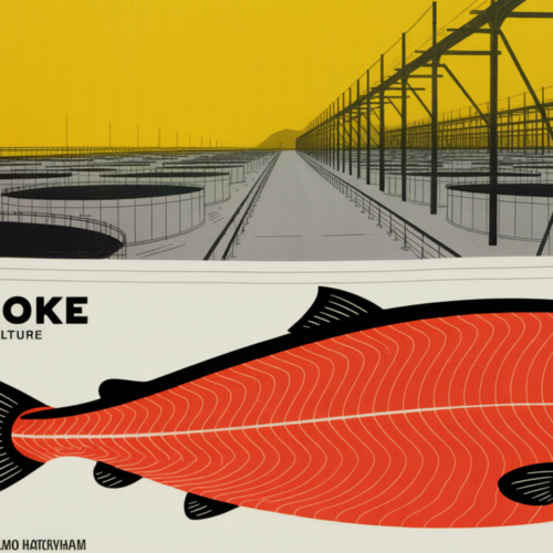 Salmon crowded in a large industrial fish farm hatchery tank facility.