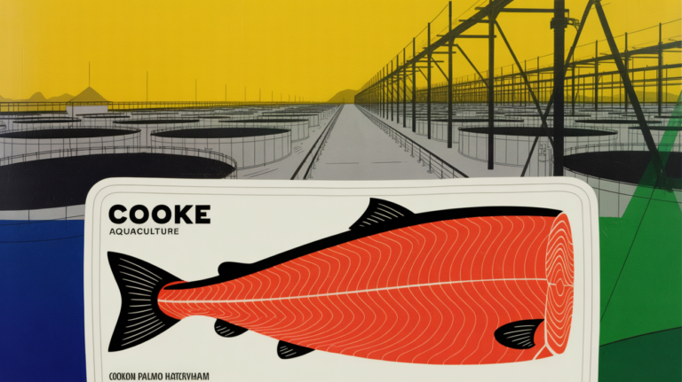 Salmon crowded in a large industrial fish farm hatchery tank facility.