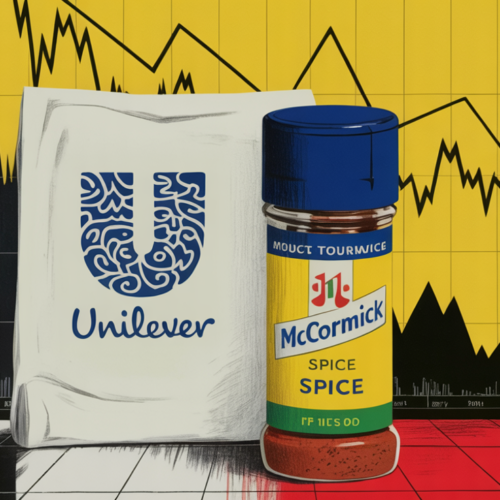 Unilever and McCormick product lines side by side representing a contested $40 billion merger deal