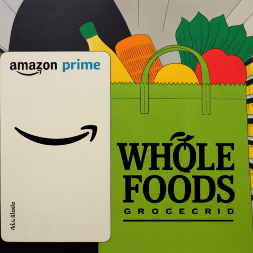 Amazon grocery bags and Prime Day branding promoting a sweepstakes giveaway