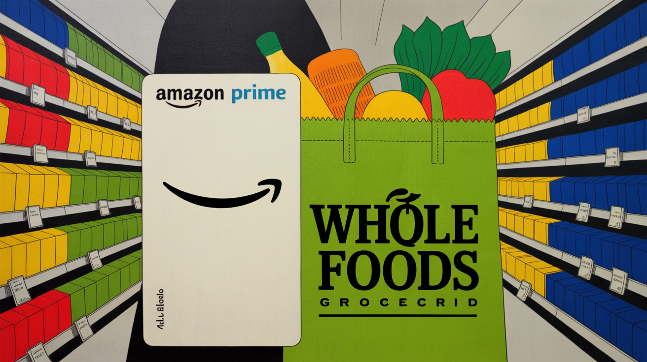 Amazon grocery bags and Prime Day branding promoting a sweepstakes giveaway