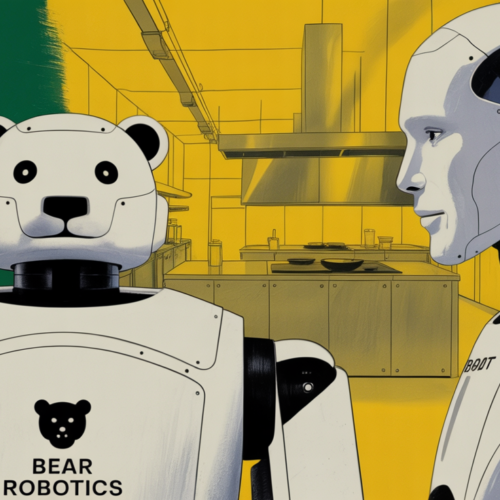 Bear Robotics humanoid robot standing in a commercial food service environment