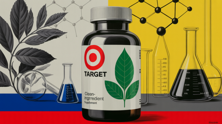 Chemist examining molecular structures inspired by natural plant compounds in a lab setting