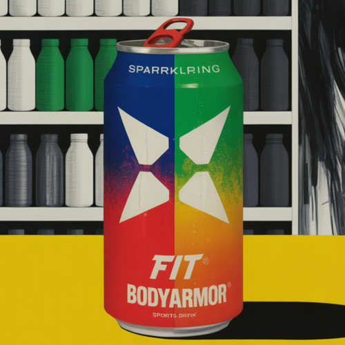 Can of Bodyarmor Fit sparkling sports drink with electrolytes and caffeine on display