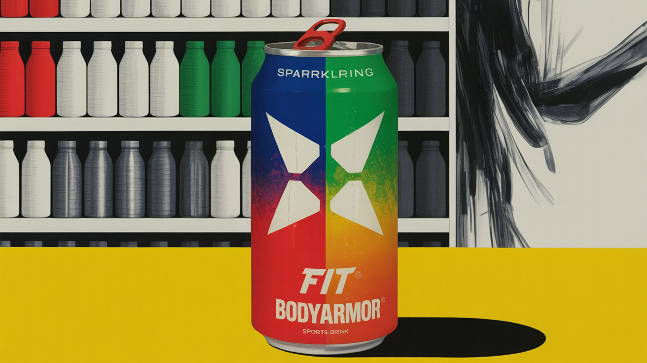 Can of Bodyarmor Fit sparkling sports drink with electrolytes and caffeine on display
