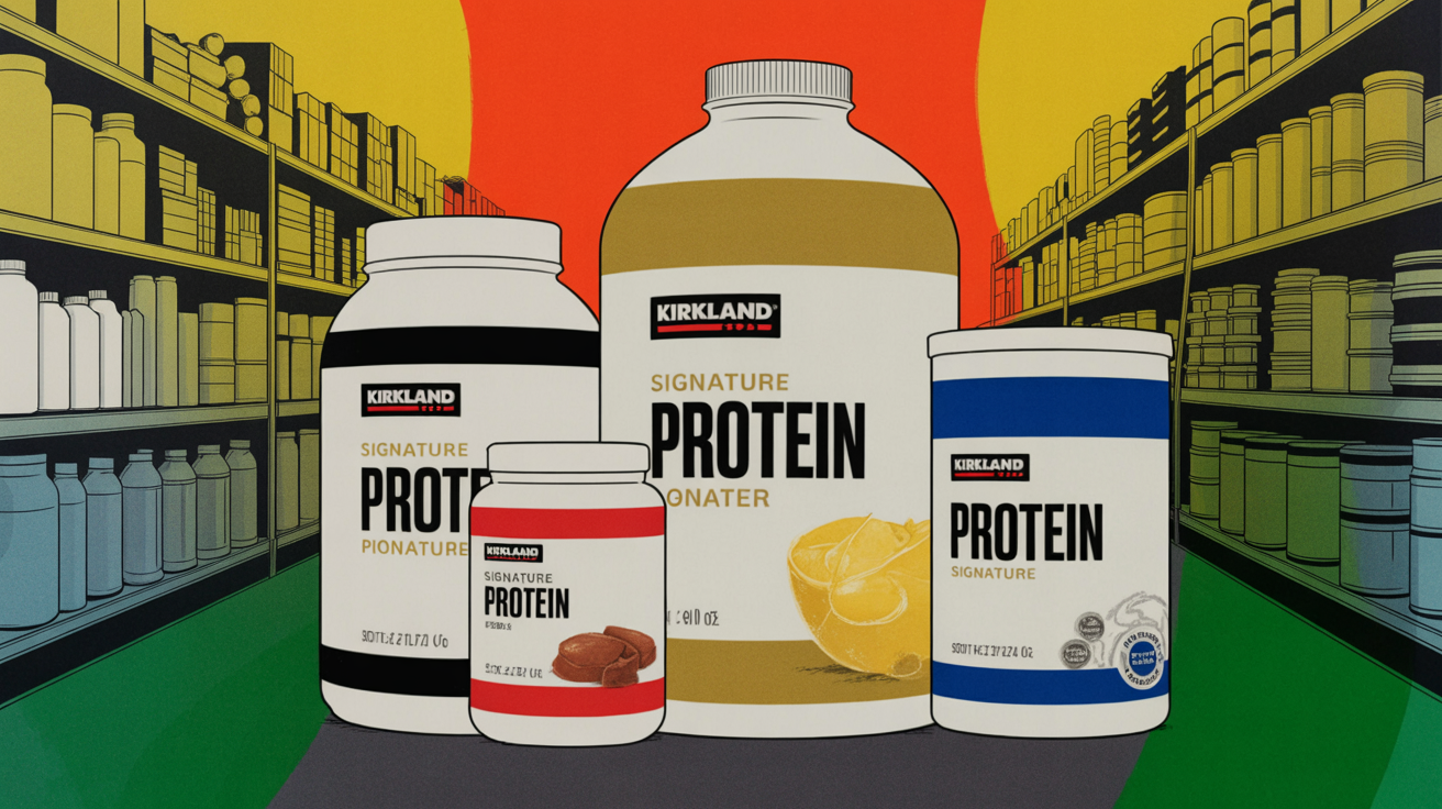 Costco warehouse shelf stocked with Kirkland Signature protein products for members