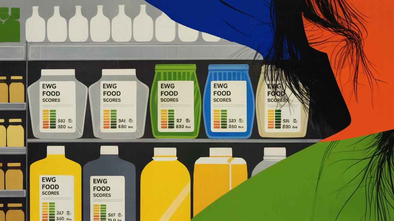Shopper scanning grocery product using EWG Food Scores clean label database on phone