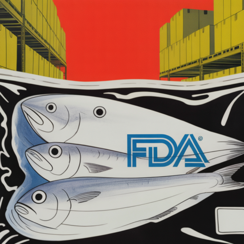 FDA warning letter documents alongside fresh seafood at a processing facility