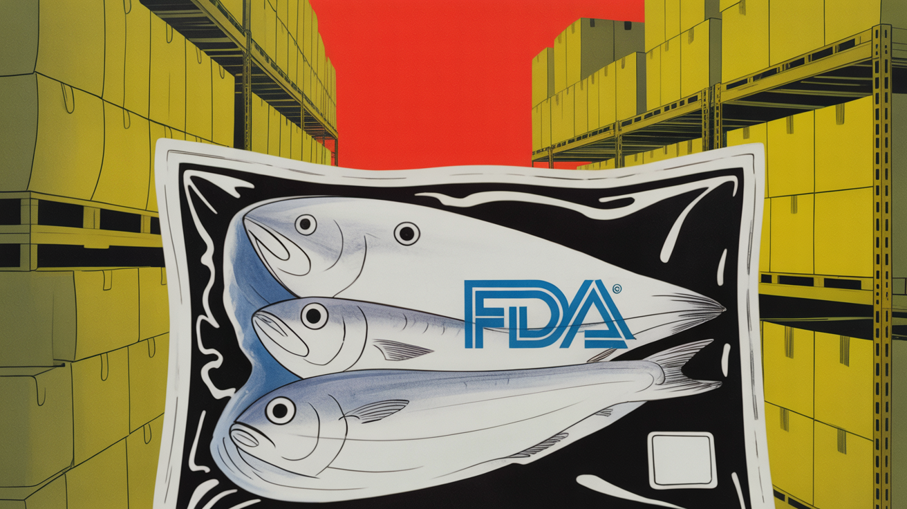 FDA warning letter documents alongside fresh seafood at a processing facility
