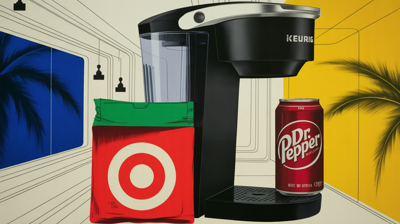 Keurig single-serve brewer on a counter representing KDP coffee spinoff strategy