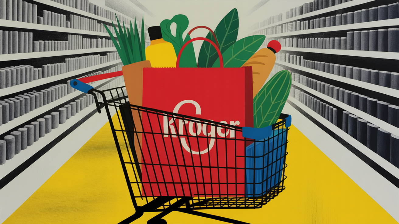 AI-powered grocery cart builder interface displayed on a smartphone in a supermarket aisle.