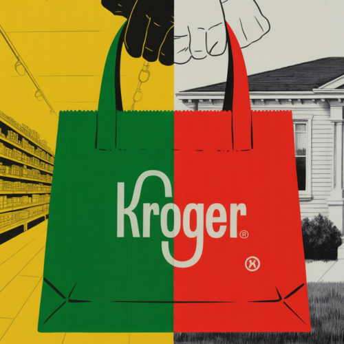 Kroger storefront with shopping carts reflecting mixed Q1 2026 earnings results