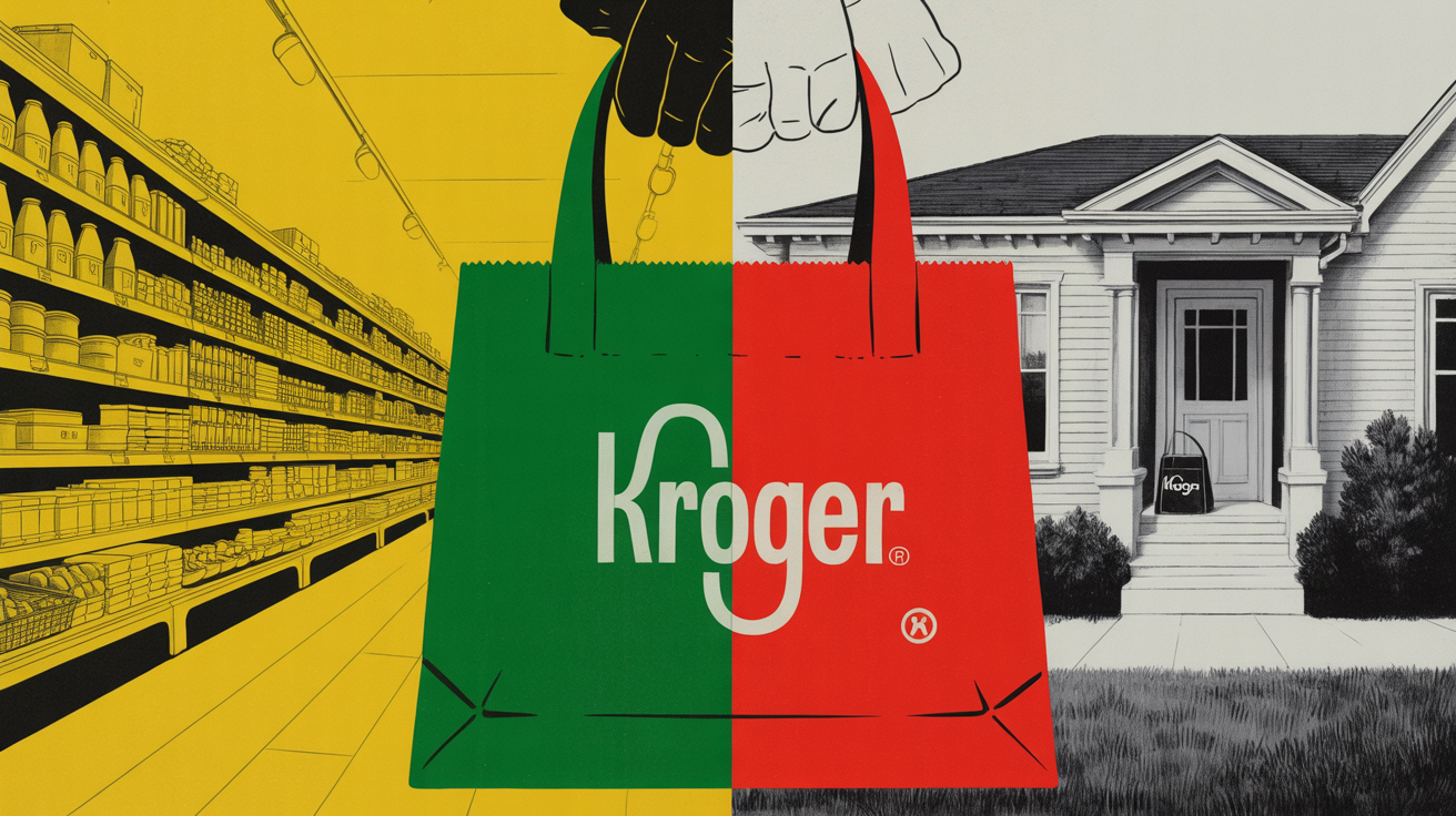 Kroger storefront with shopping carts reflecting mixed Q1 2026 earnings results