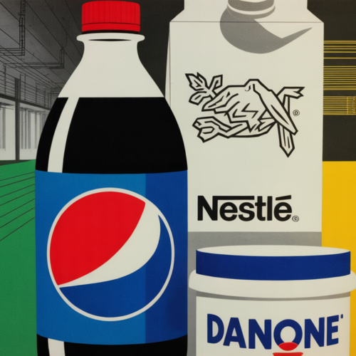 AI technology interface overlaid on a modern food manufacturing facility floor