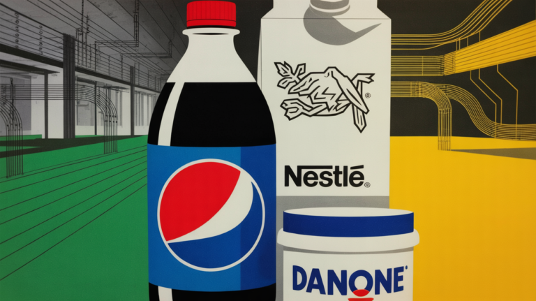 AI technology interface overlaid on a modern food manufacturing facility floor