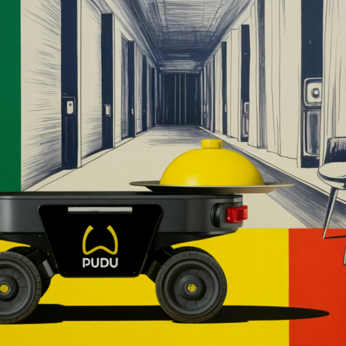 Pudu Robotics delivery robot operating inside a fully automated hotel in China