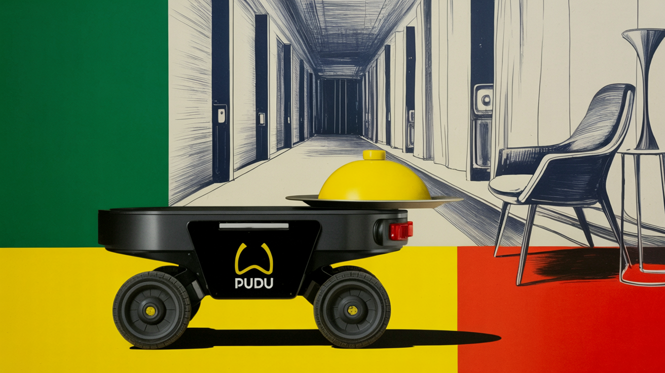 Pudu Robotics delivery robot operating inside a fully automated hotel in China