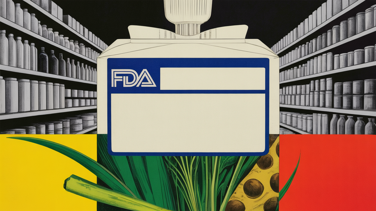 FDA official document next to packaged food products on a retail shelf