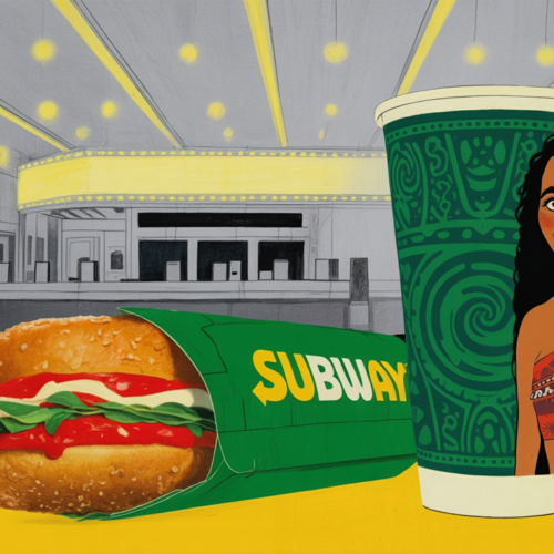 Subway Moana Movie Meal Deal collectible cup and family meal promotion display