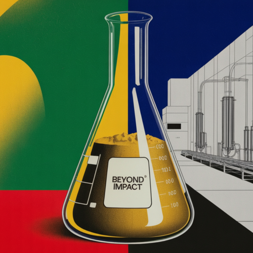 Scientist examining fermentation bioreactor vessels in a food ingredient production facility.